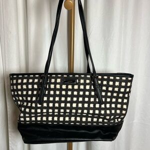 Nine West Spacious Black and White Grid Tote Bag Purse